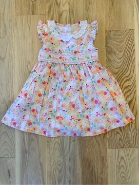 Bonnie Baby Pink Floral Smocked Dress with Eyelet Collar